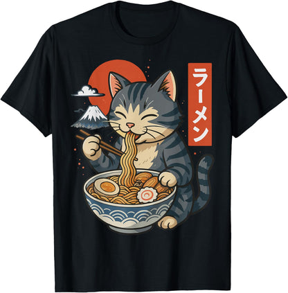 Anime Cat Eating Ramen Retro Kawaii Ramen Cat