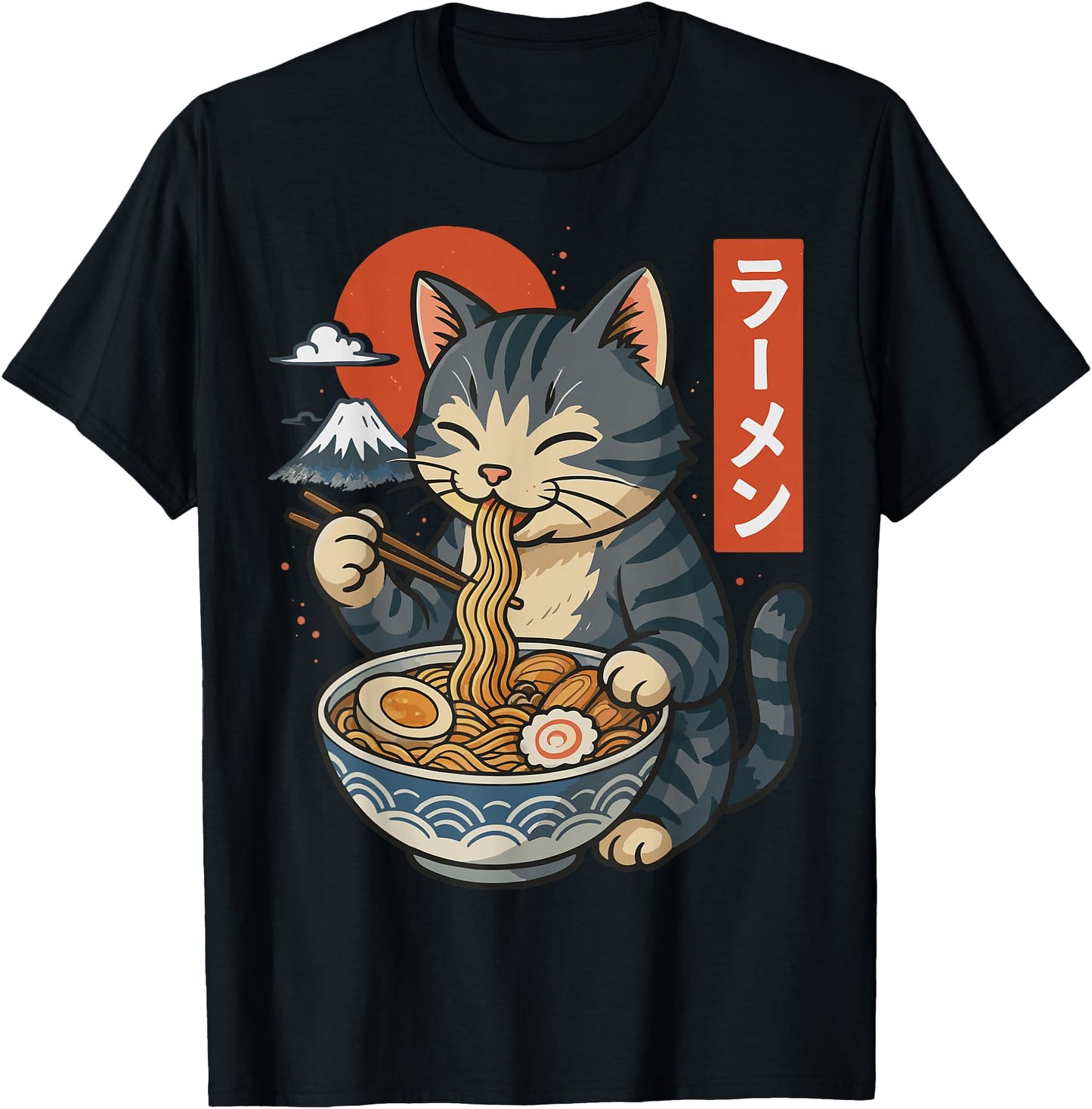 Anime Cat Eating Ramen Retro Kawaii Ramen Cat