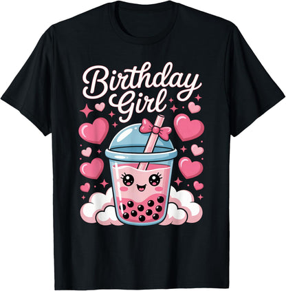 Happy Birthday Girl Cute Pink Bow Bubble Boba Tea Anime