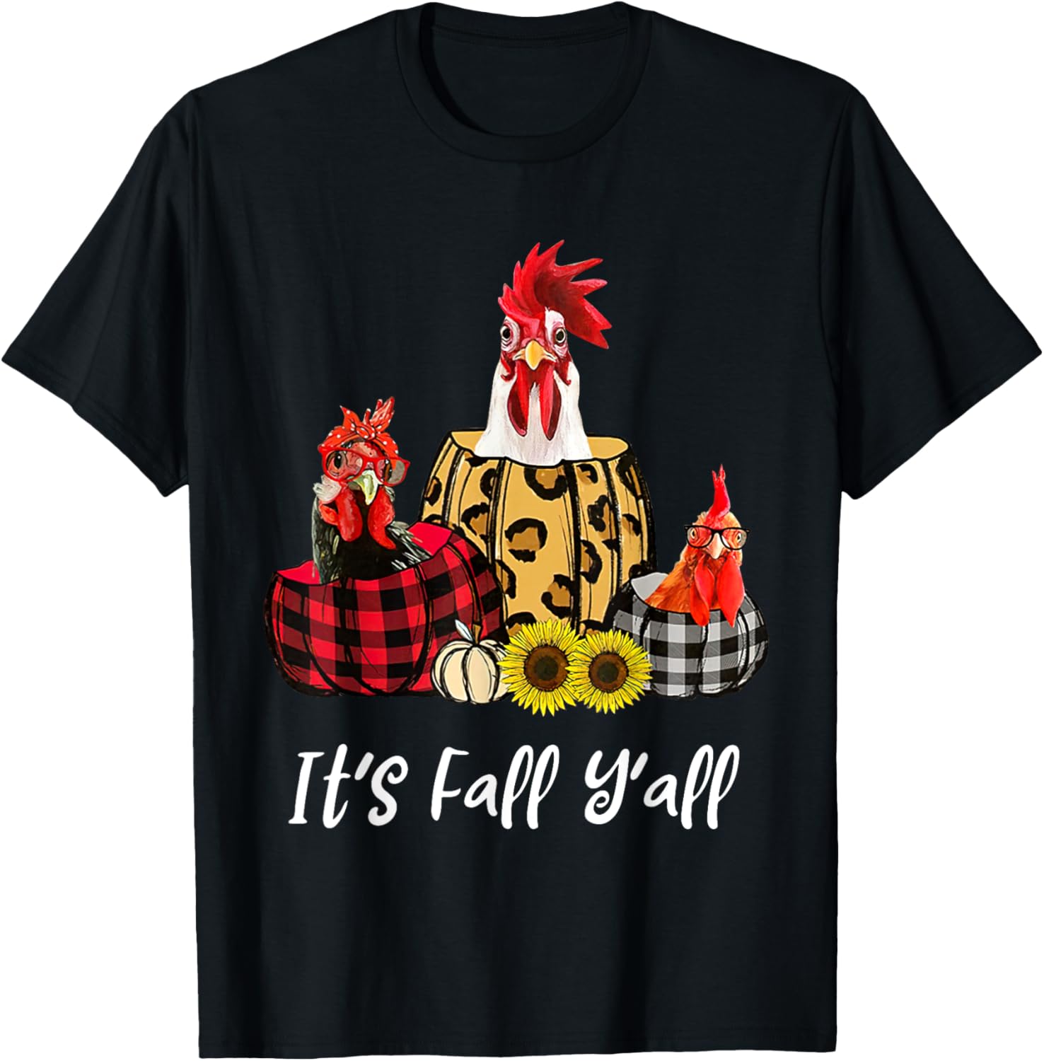 Chicken It's Fall Y'all Leopard Pumpkin Autumn Thanksgiving T-Shirt