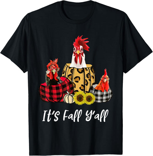 Chicken It's Fall Y'all Leopard Pumpkin Autumn Thanksgiving T-Shirt