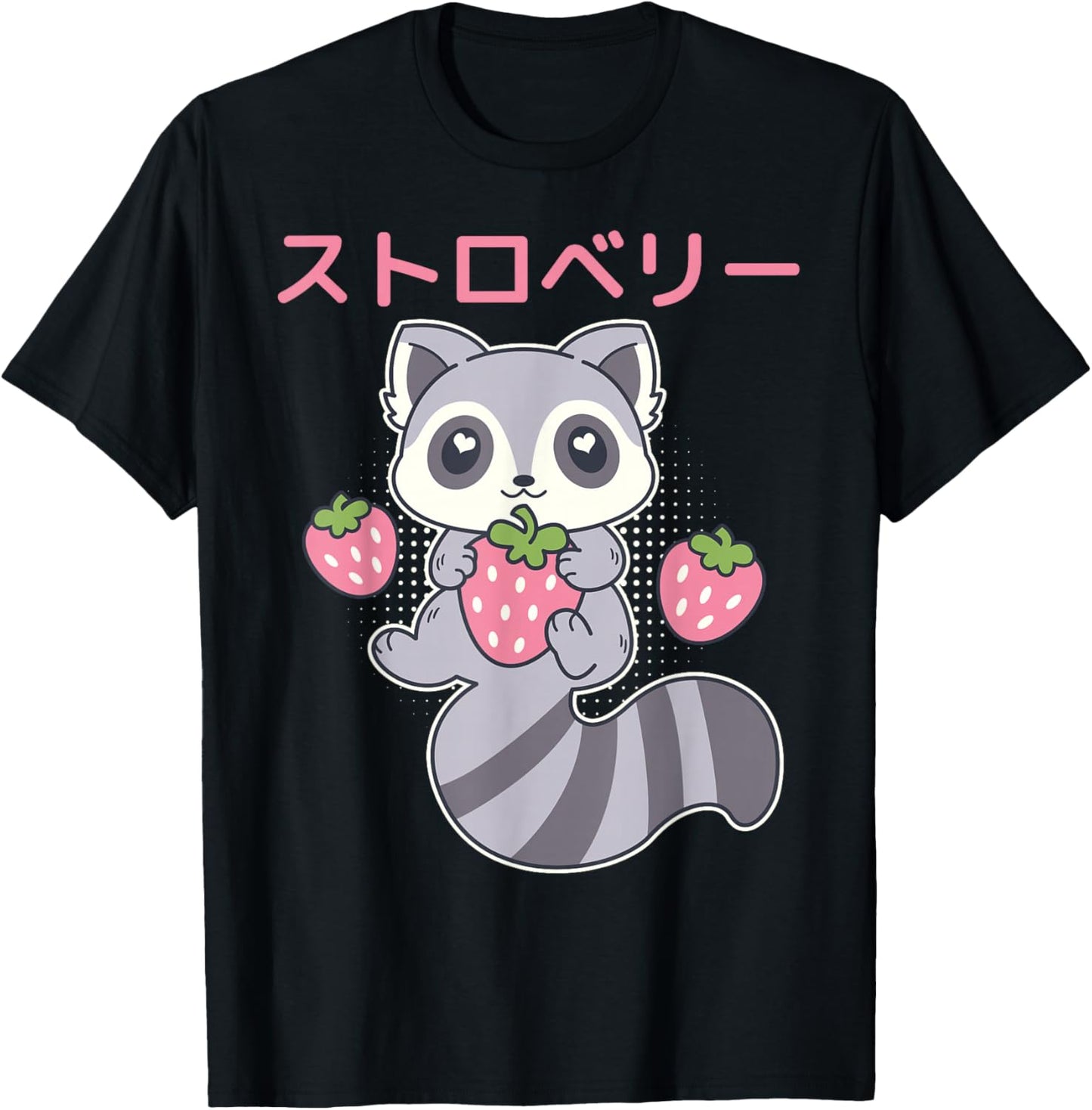 Cute Kawaii Raccoon Embrace A Big Strawberry Anime
