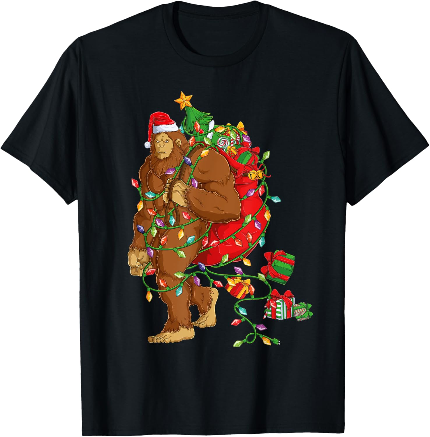 Bigfoot Sasquatch Santa Hat Christmas Xmas Tree Pjs Boys Men