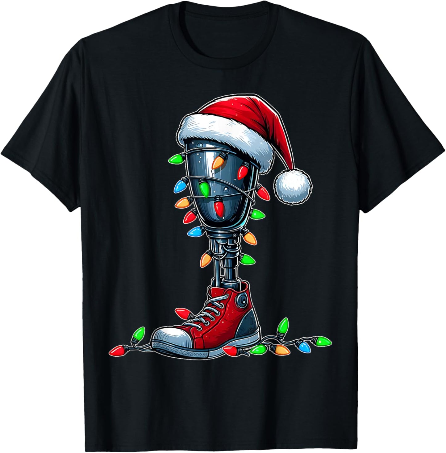 Leg Prosthetics Amputee Amputation Xmas T-Shirt - Unisex Adult, Black, Short Sleeve, Classic Fit, Crew Neck, Small