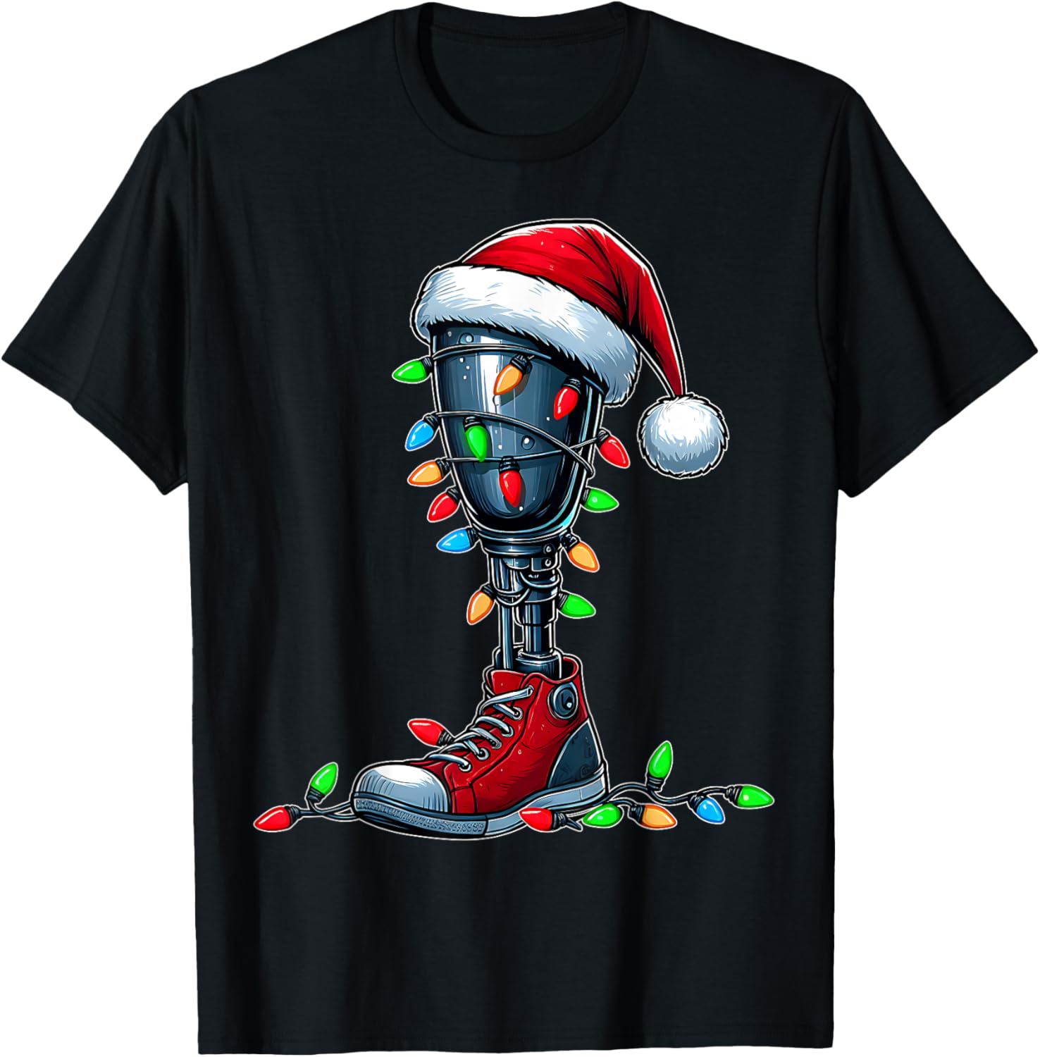 Leg Prosthetics Amputee Amputation Xmas T-Shirt - Unisex Adult, Black, Short Sleeve, Classic Fit, Crew Neck, Small
