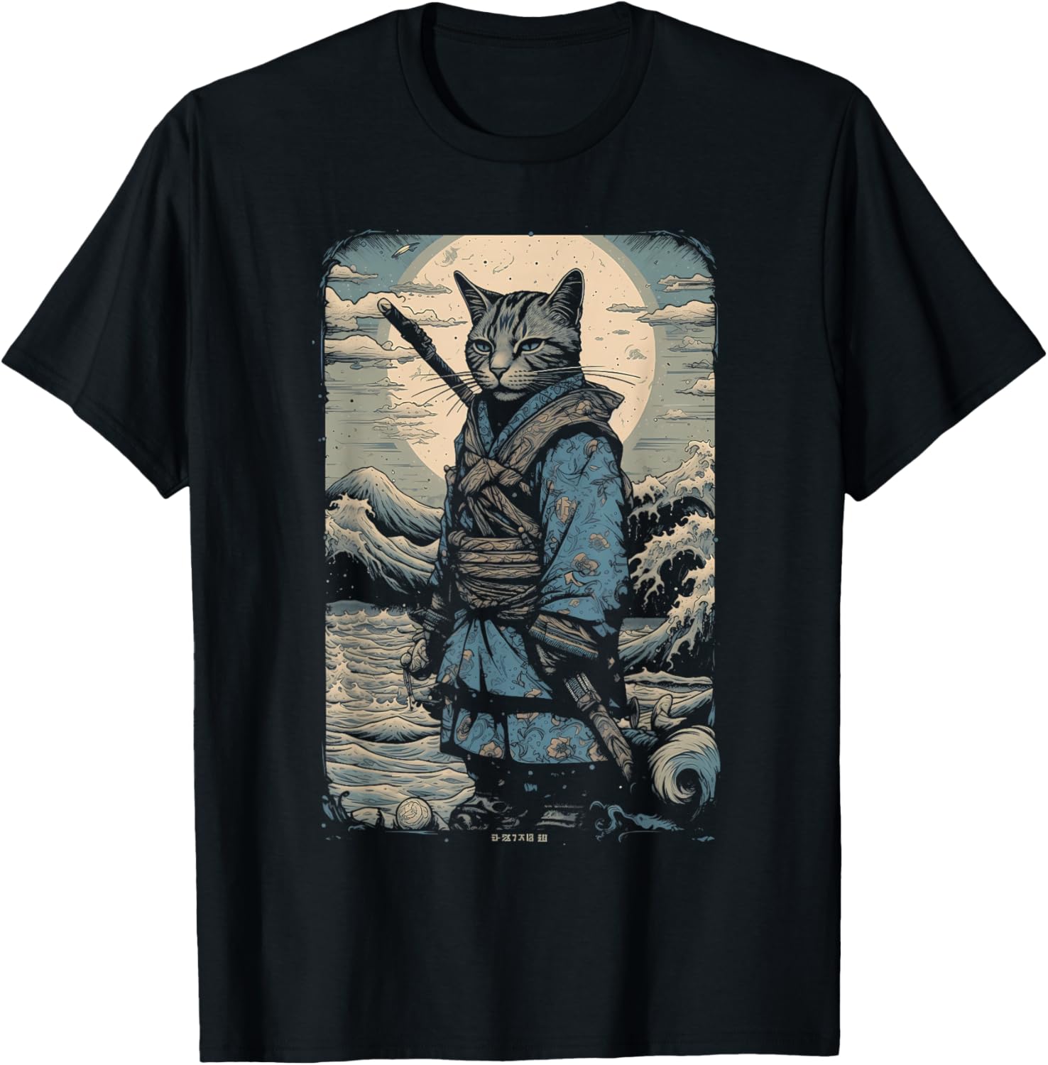 Vintage Samurai Cat Japanese Ninja Art Japan Anime Graphic T-Shirt for Men Women Kids