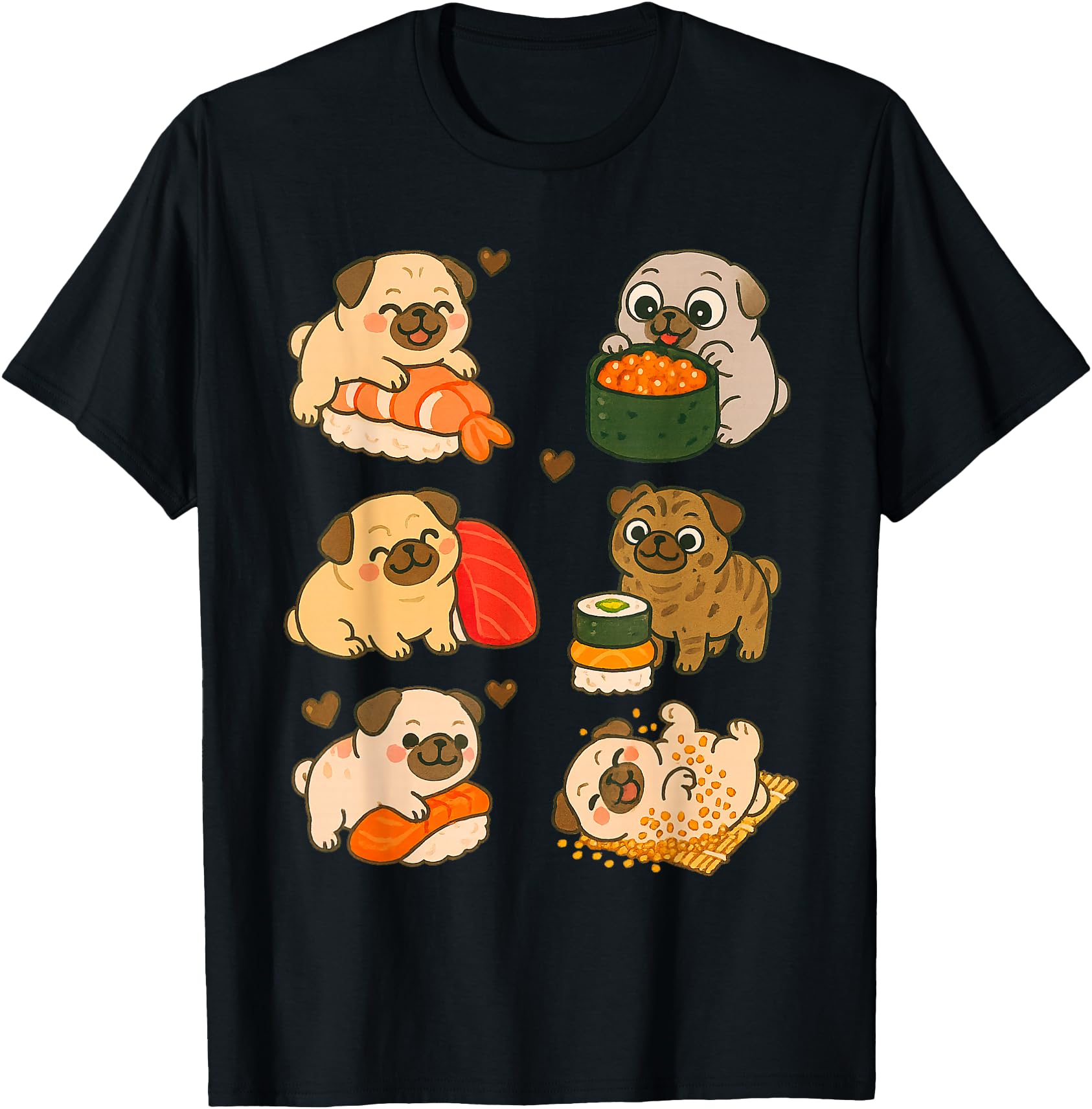 Cute Pug Sushi Roll Set in Kawaii Food Art Graphic