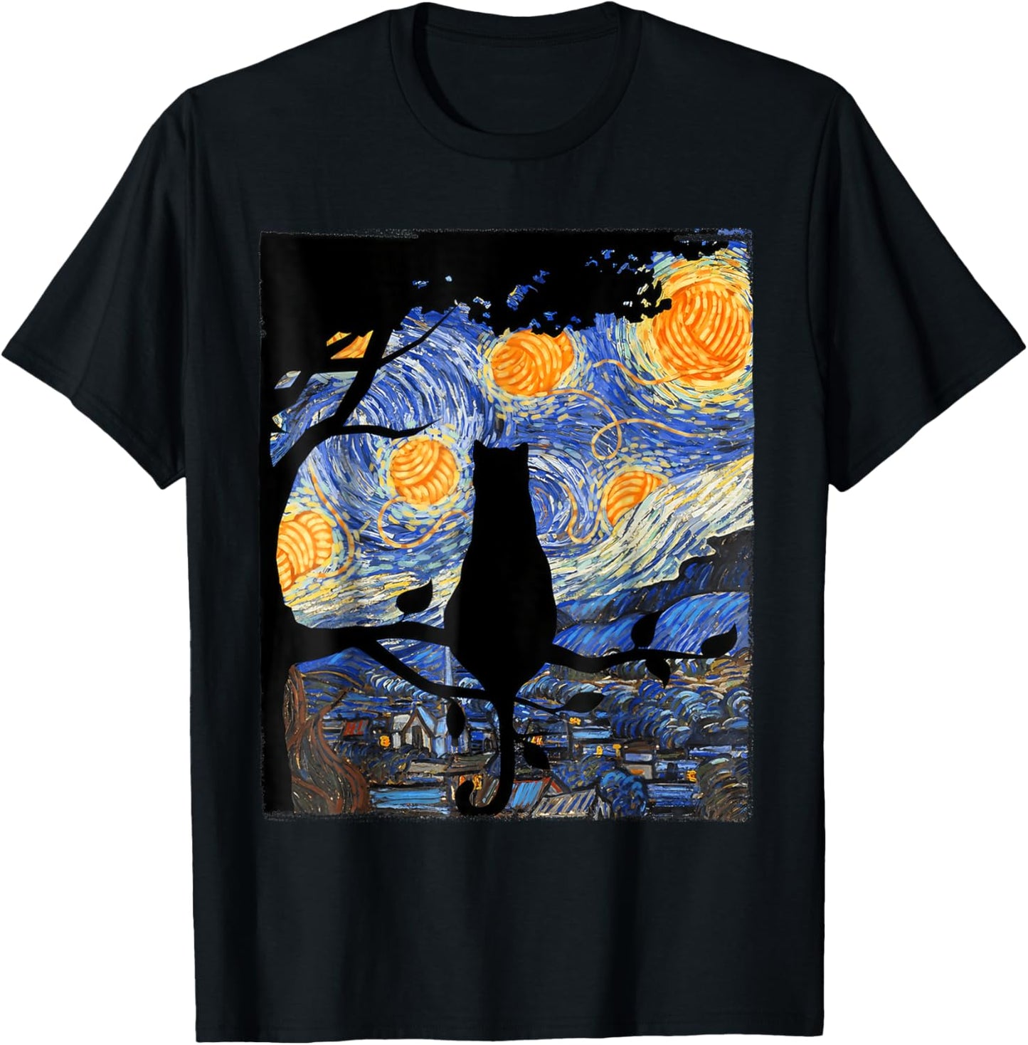 Cat Starry Night Van Gogh Cat For Cat Lover Cat Mom Cat Dad T-Shirt