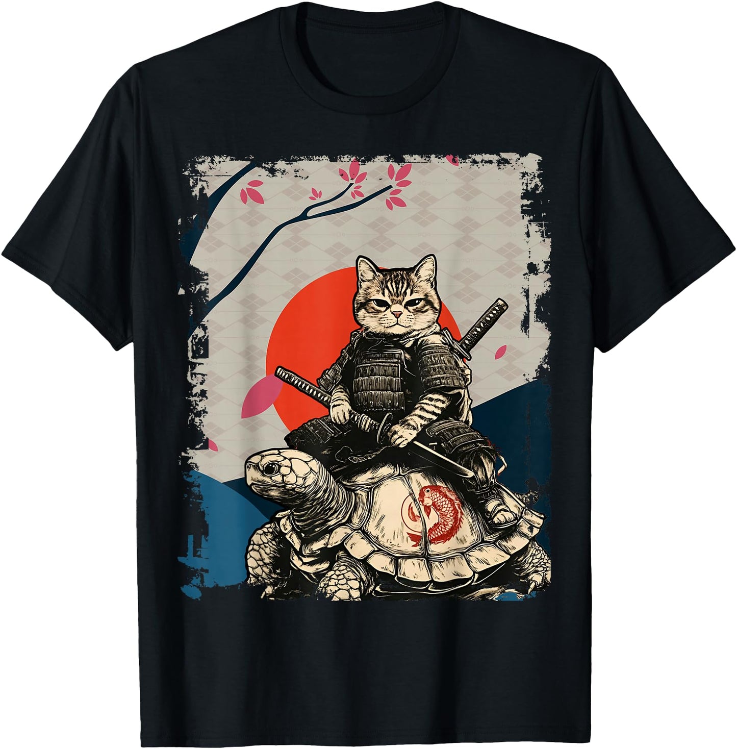 Japanese Ninja Art and Japan Samurai Cat on Turtle
