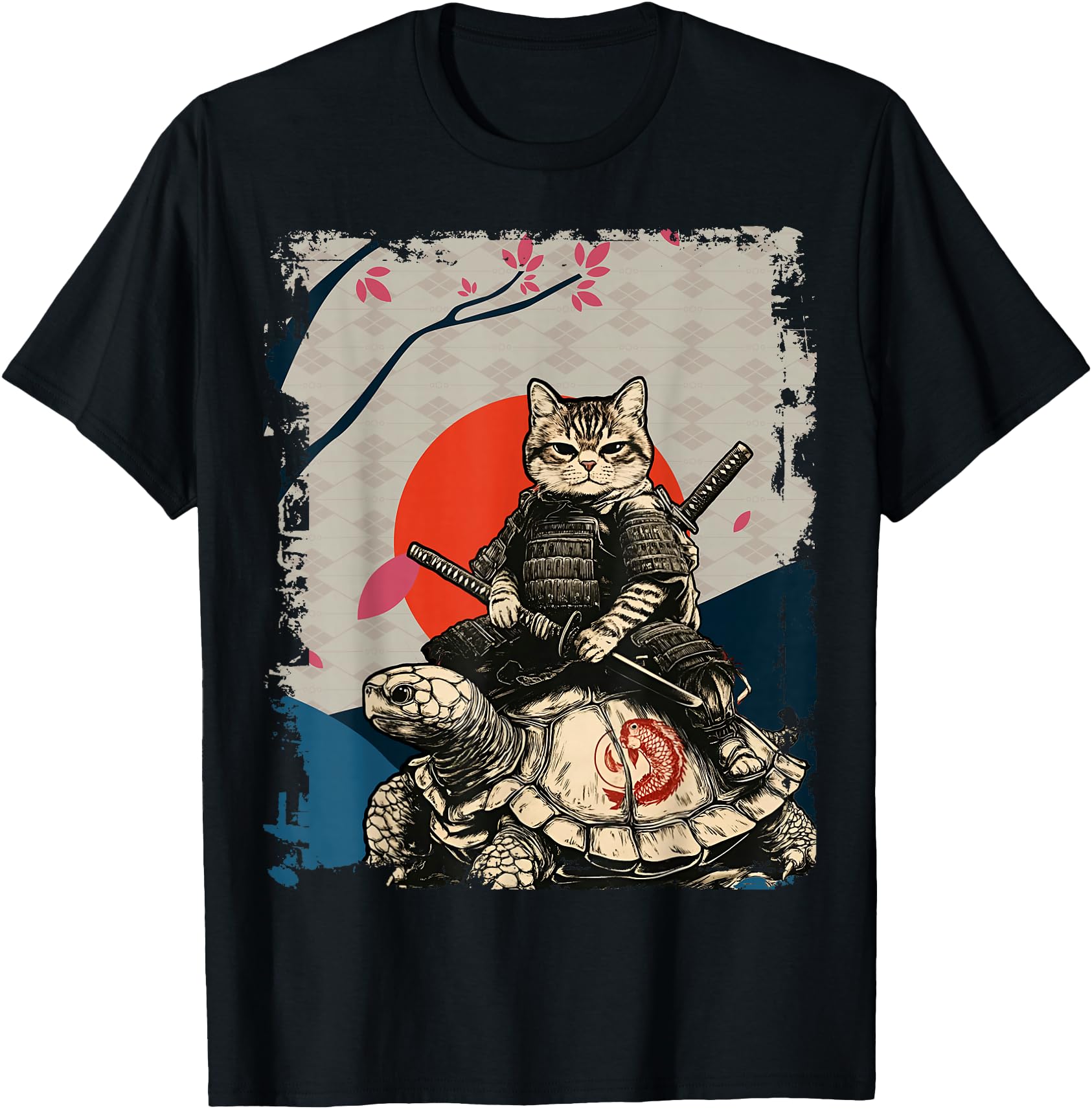 Japanese Ninja Art and Japan Samurai Cat on Turtle