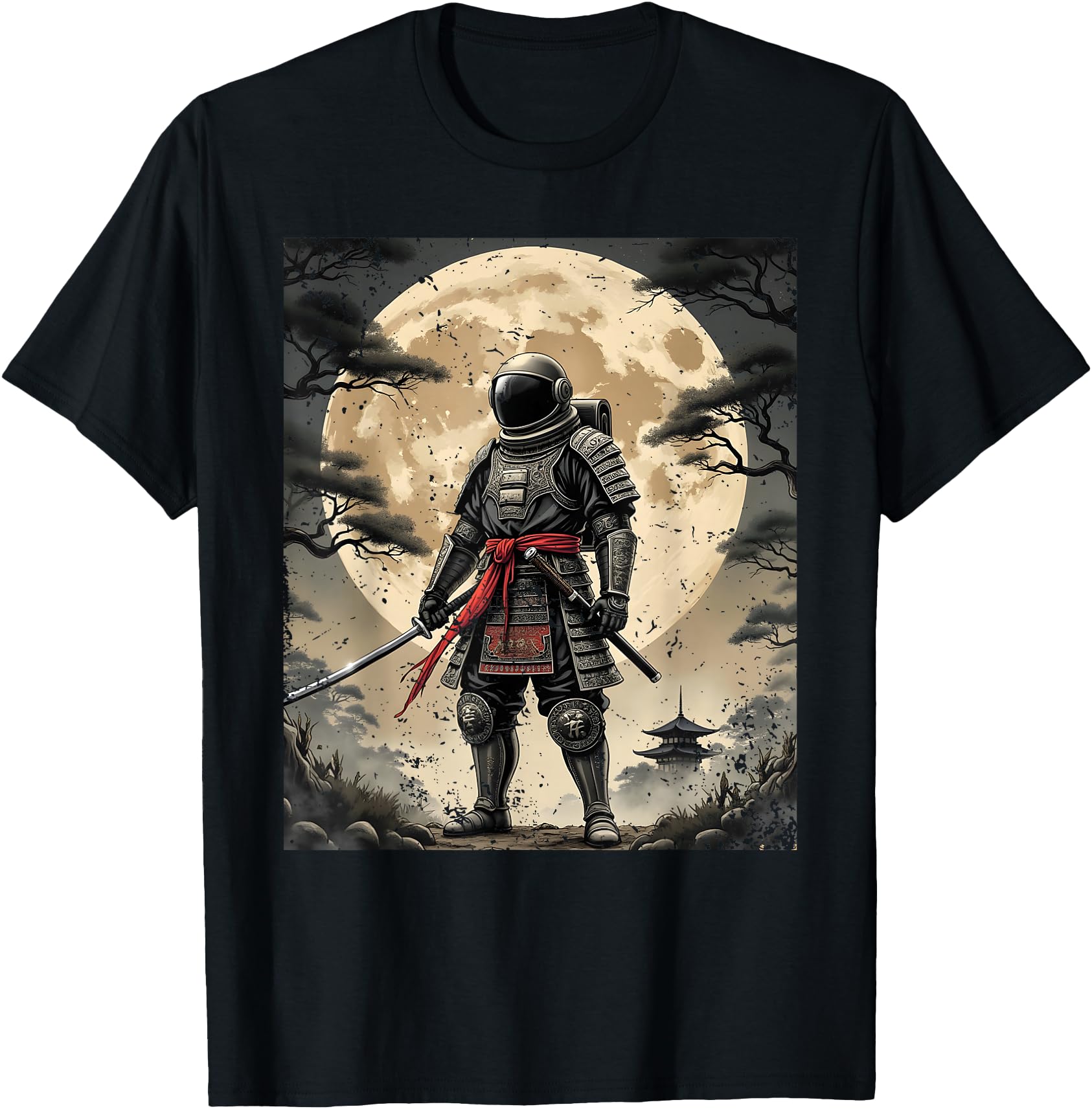 Samurai Astronaut Japanese Moon Vintage Graphic Ukiyo-e Art