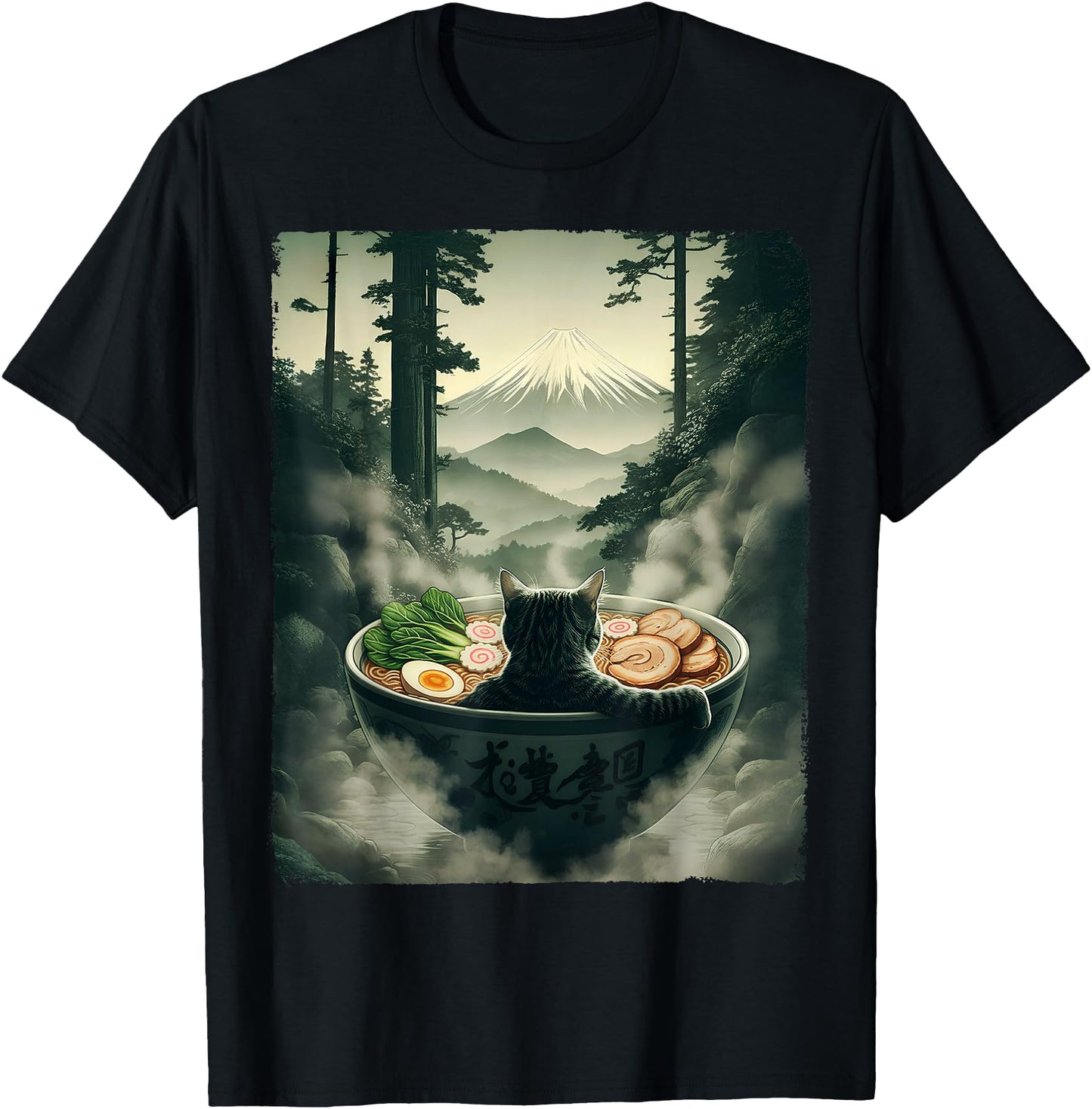 Cat Ramen Mount Fuji Zen Aesthetic Funny Japanese Graphic