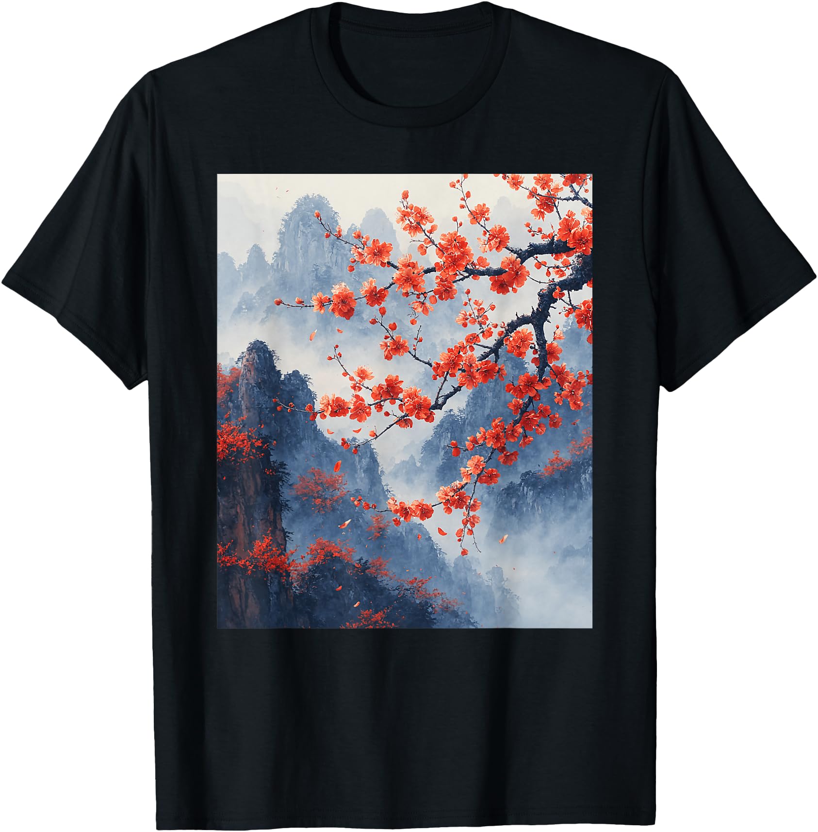 Vintage Cherry Blossom Woodblock Japanese Graphical Art
