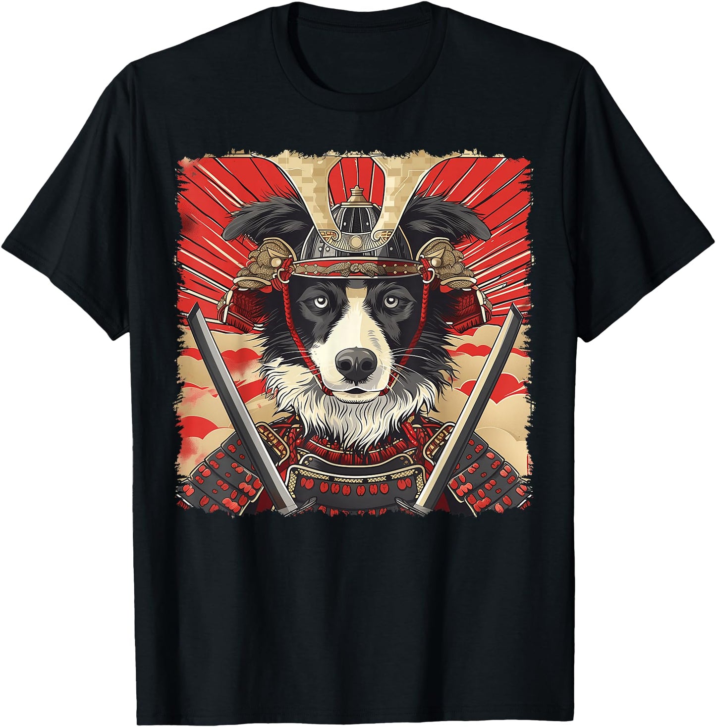 Border Collie Dog Japanese Art Samurai Ukiyo-e Vintage