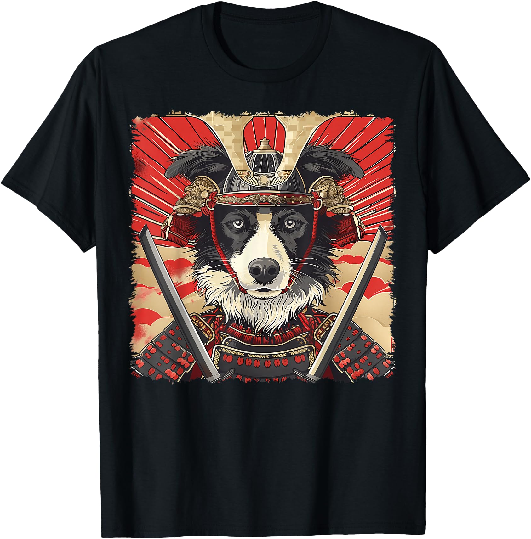 Border Collie Dog Japanese Art Samurai Ukiyo-e Vintage