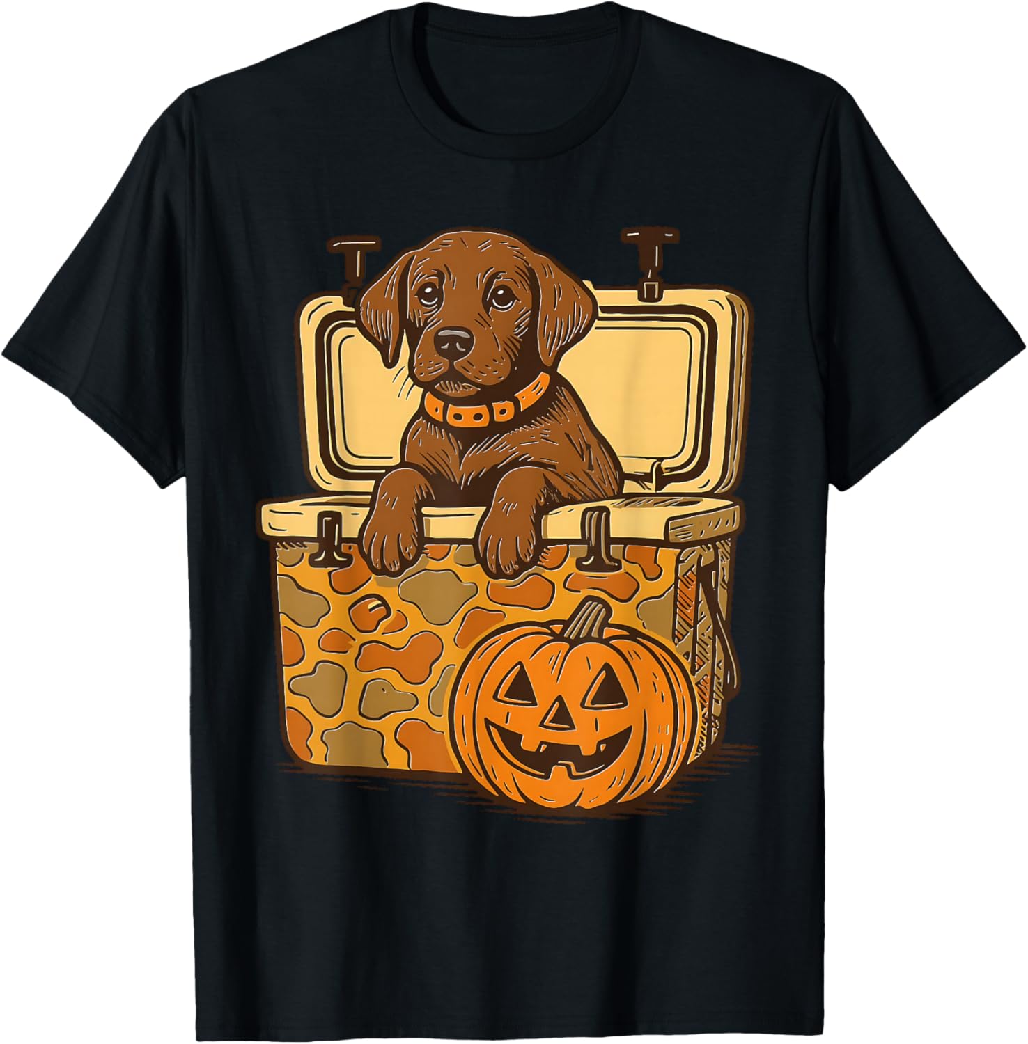 Brown Lab in Camo Cooler Pumpkin Hunting Dog Halloween