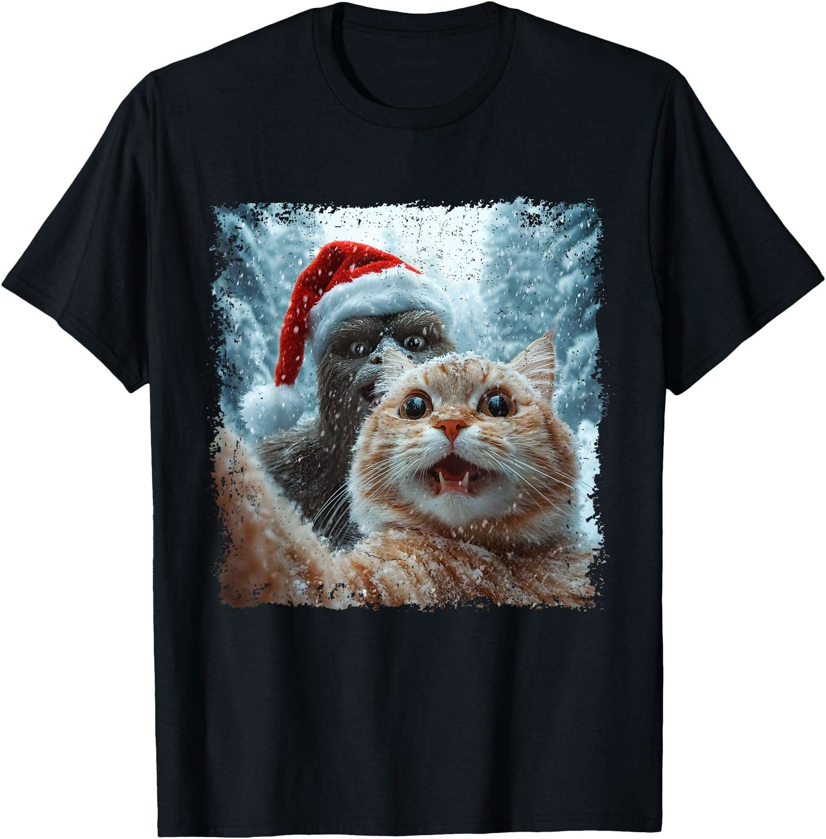 Funny Bigfoot and Cat Christmas Selfie Design