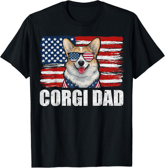 American Flag Patriotic Dog Lover 4th of July - Corgi Dad T-Shirt