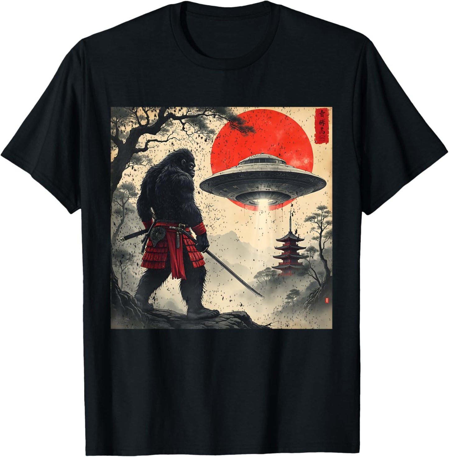 Samurai Bigfoot Japanese UFO Vintage Graphic Ukiyo-e Art