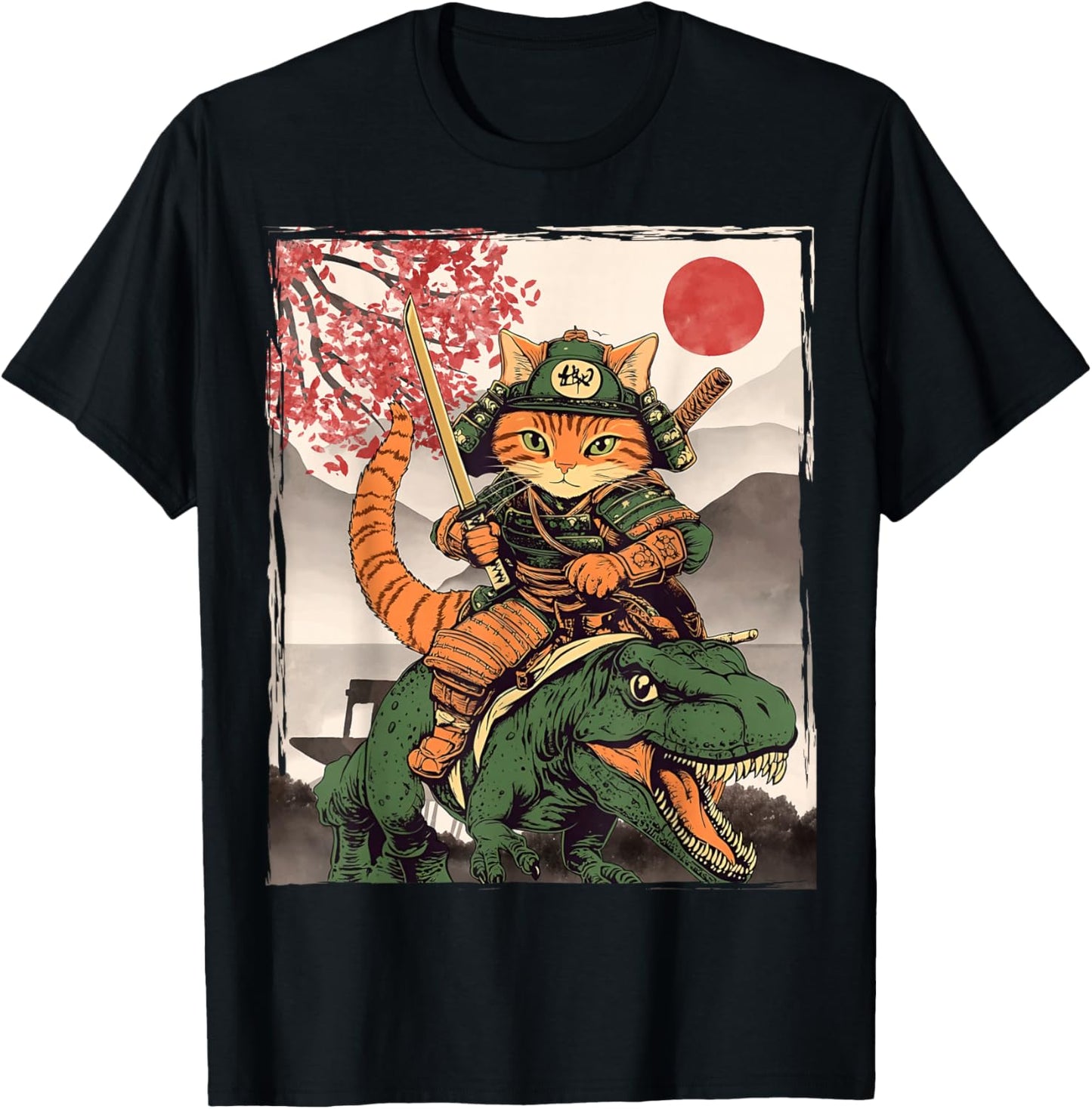 Japanese Ninja Art and Japan Samurai Cat with T-Rex