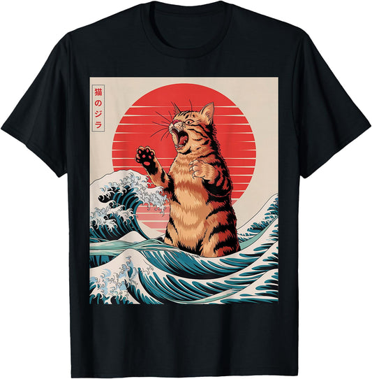 Catzilla Cat Japanese Anime Art Funny Orange Tabby Cat Lover