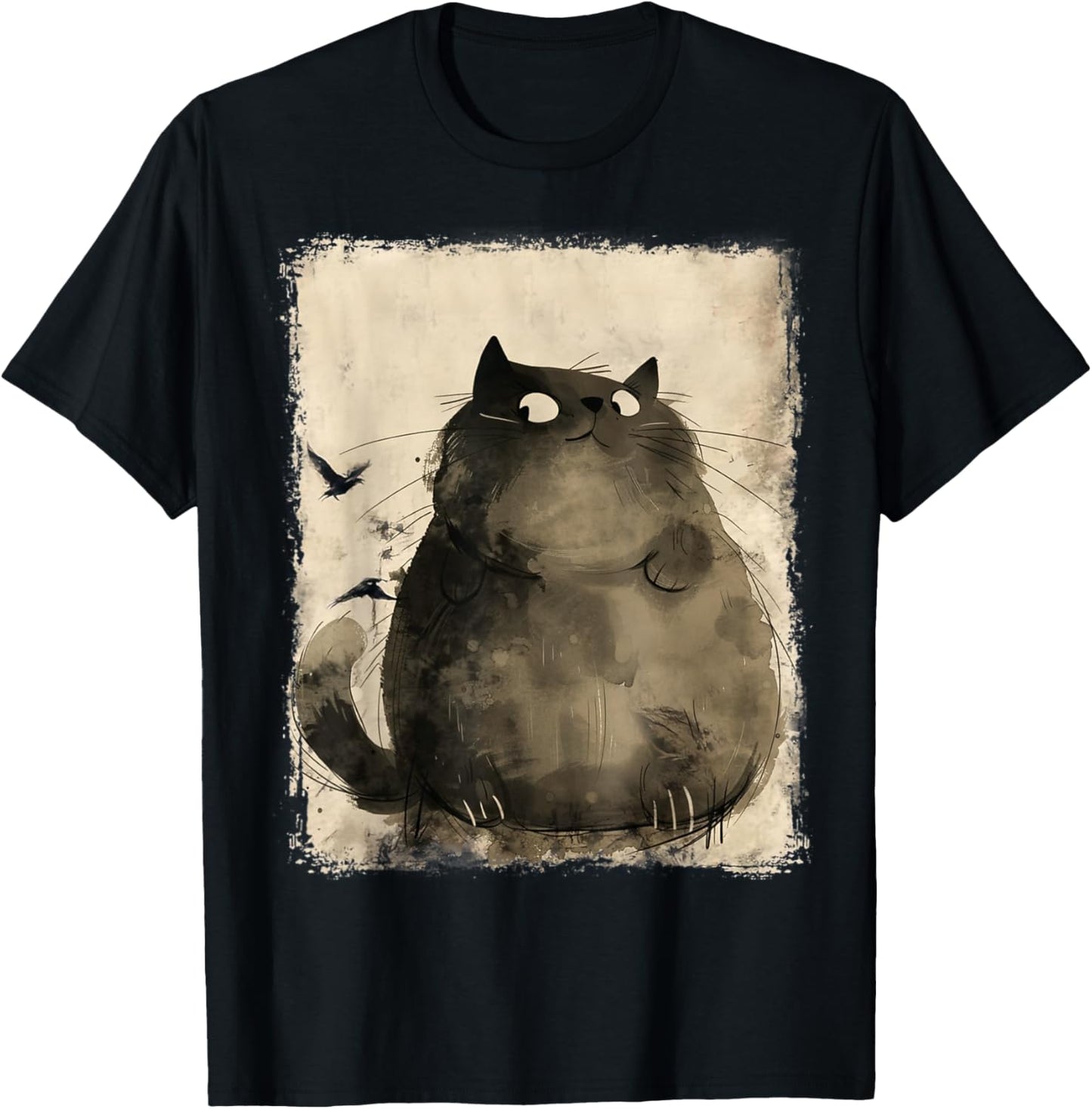 Funny Japanese Fat Black Cat Art Anime Vintage Black Cat