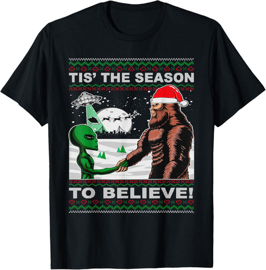 Christmas Aliens Bigfoot Tis The Season To Believe Ugly Xmas