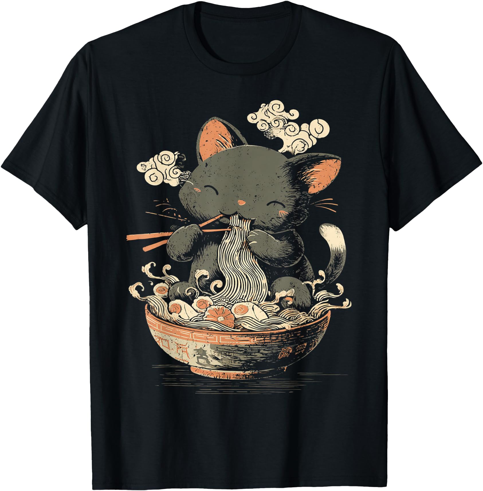 Japanese Art Style Cat Eating Ramen Noodle