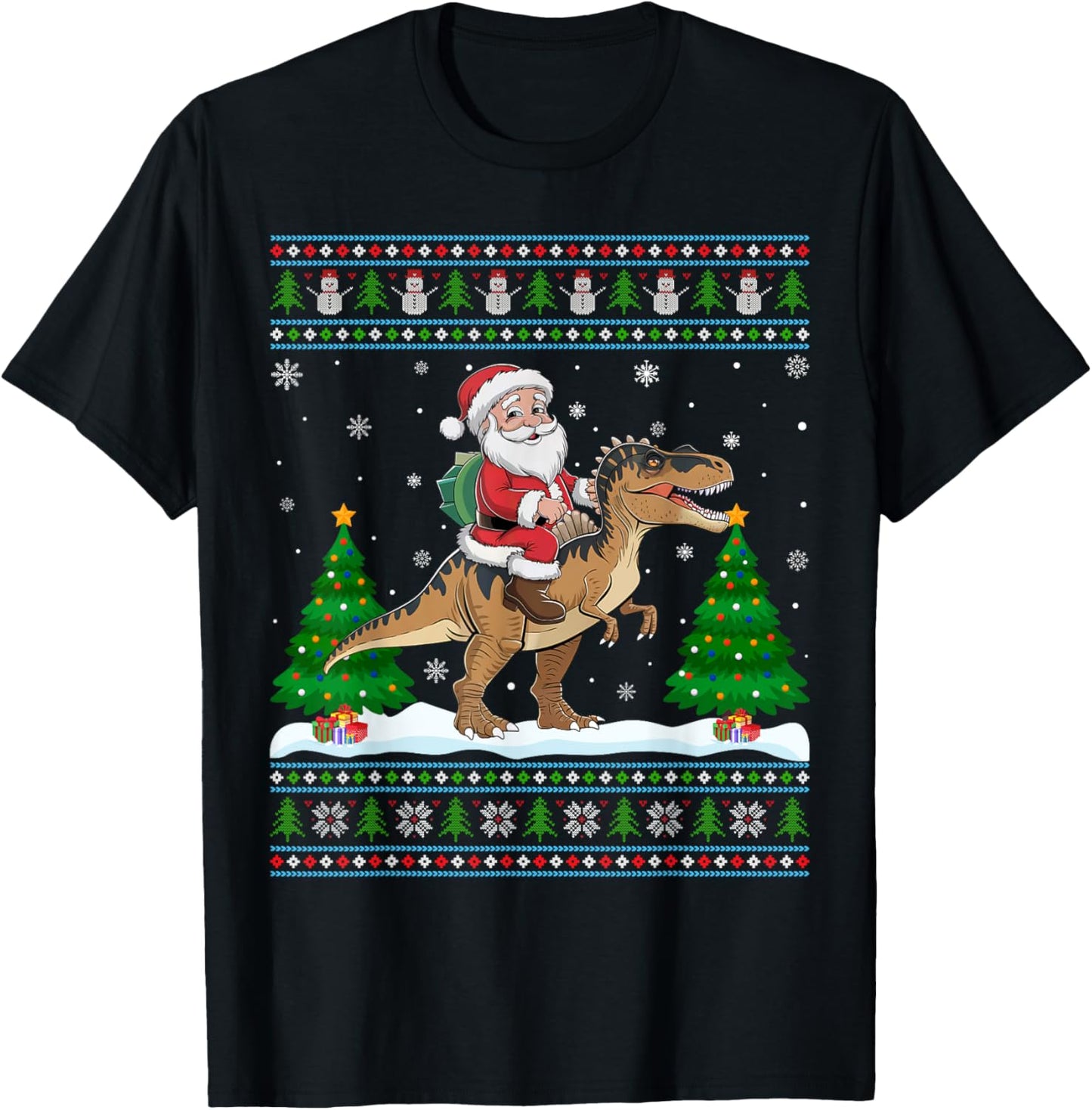 Ugly Xmas Lighting Tree Santa Riding Spinosaurus Christmas