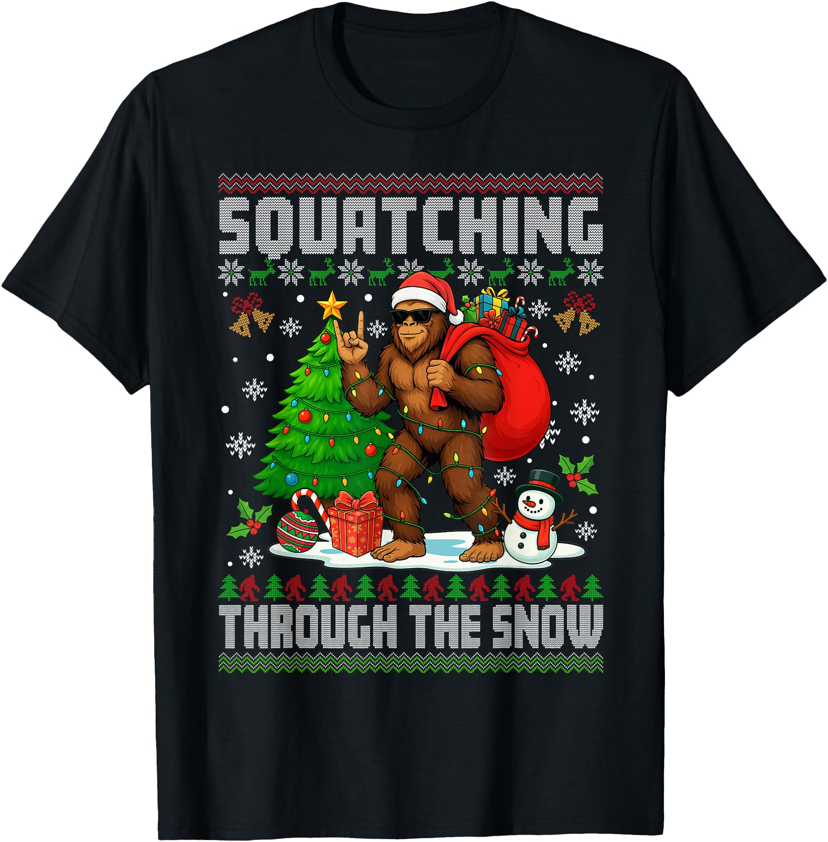 Squatching Through The Snow Bigfoot Lovers Ugly Christmas