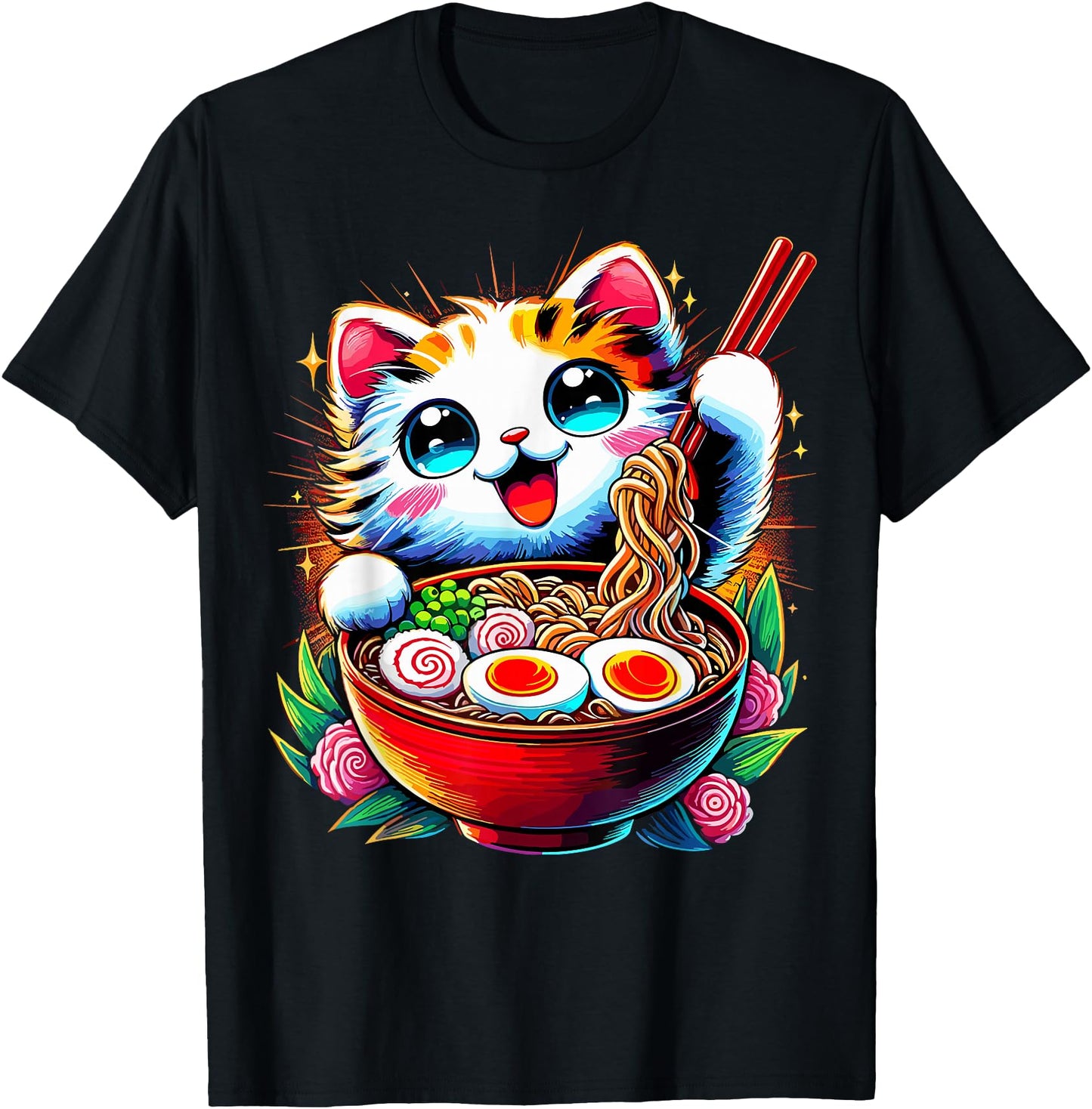 Kawaii Cat Eating Ramen Noodles Anime Japanese