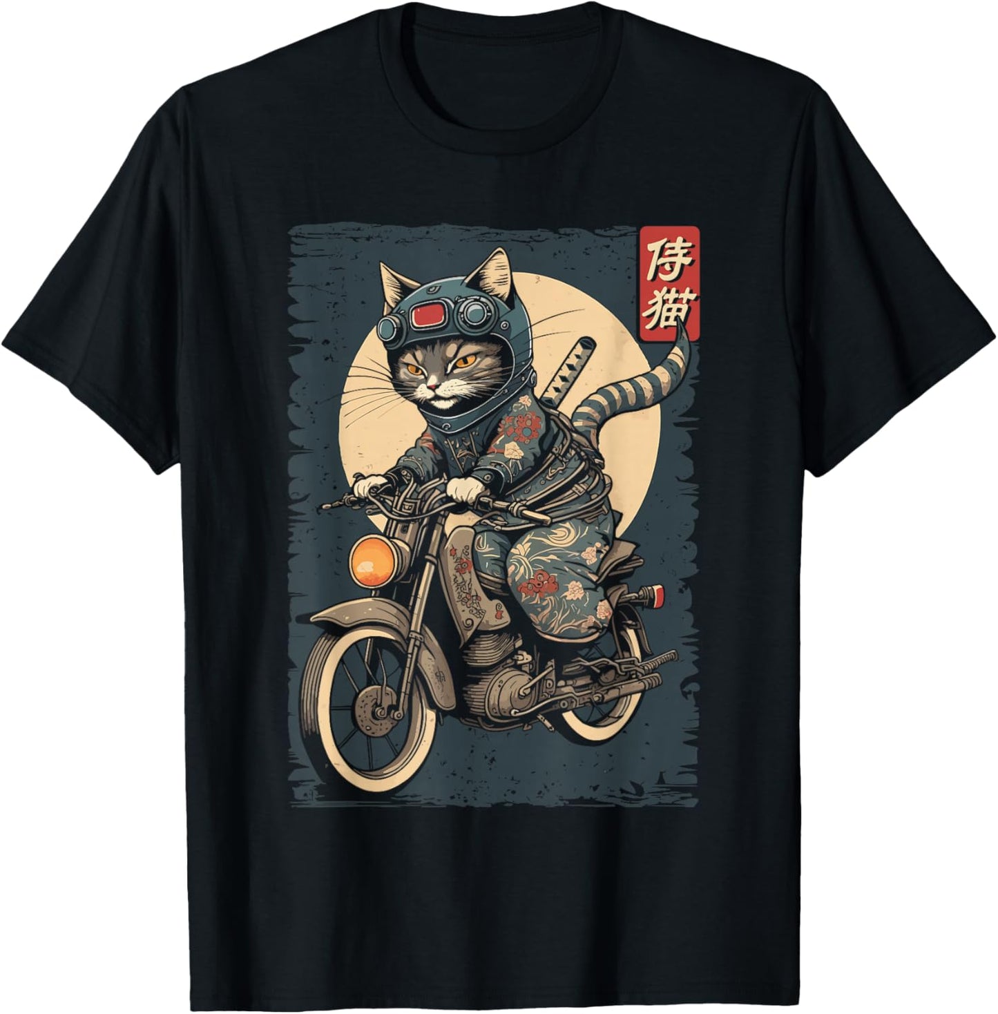 Japanese Samurai Cat on Motorcycle Kawaii Ninja Cat