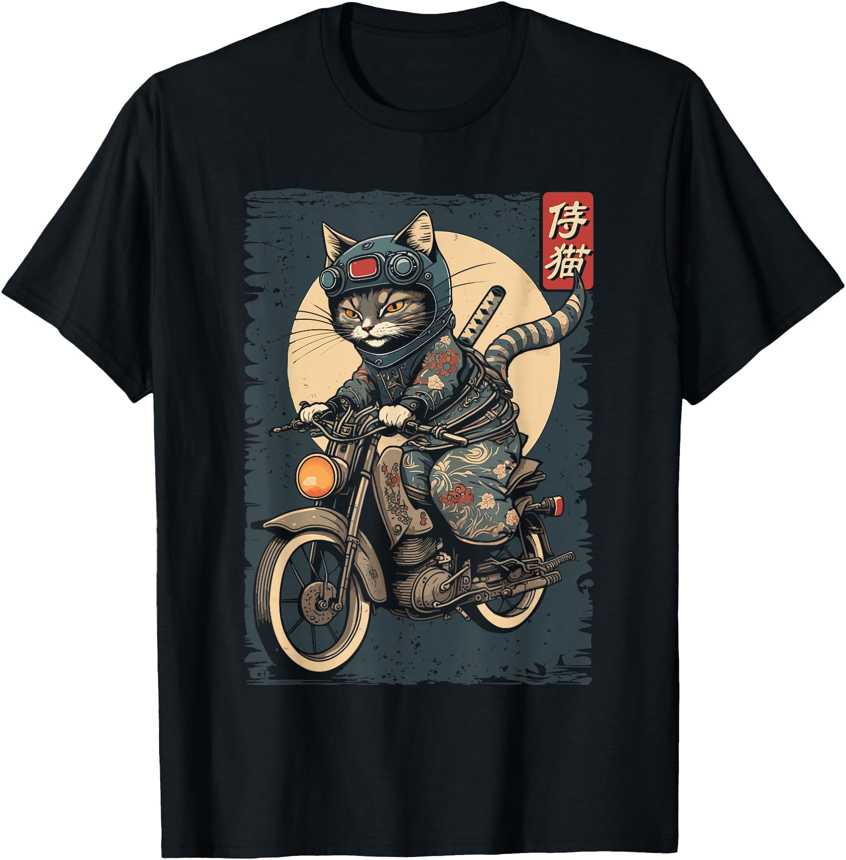 Japanese Samurai Cat on Motorcycle Kawaii Ninja Cat