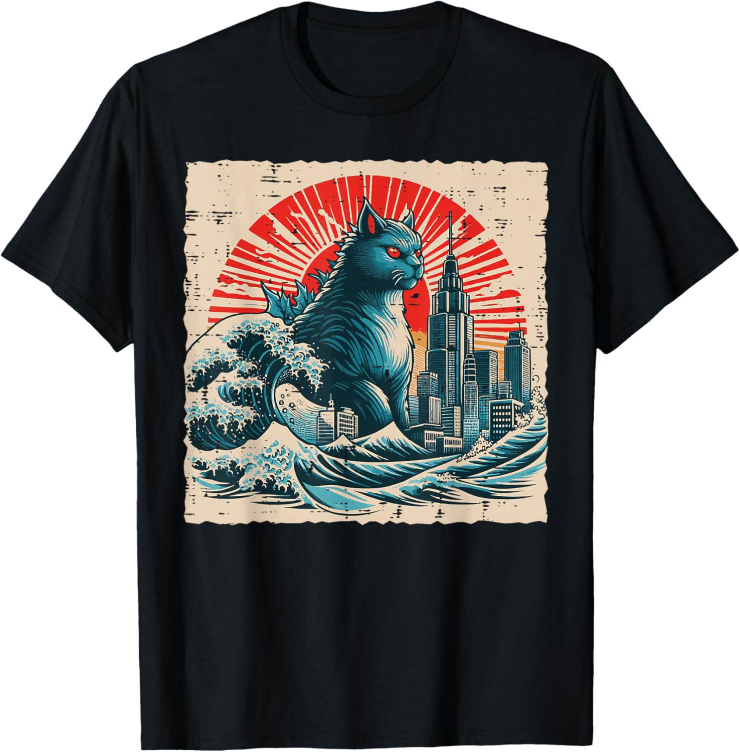 Japanese Cat Monster Great Wave City Ukiyo-e Men Women Kids
