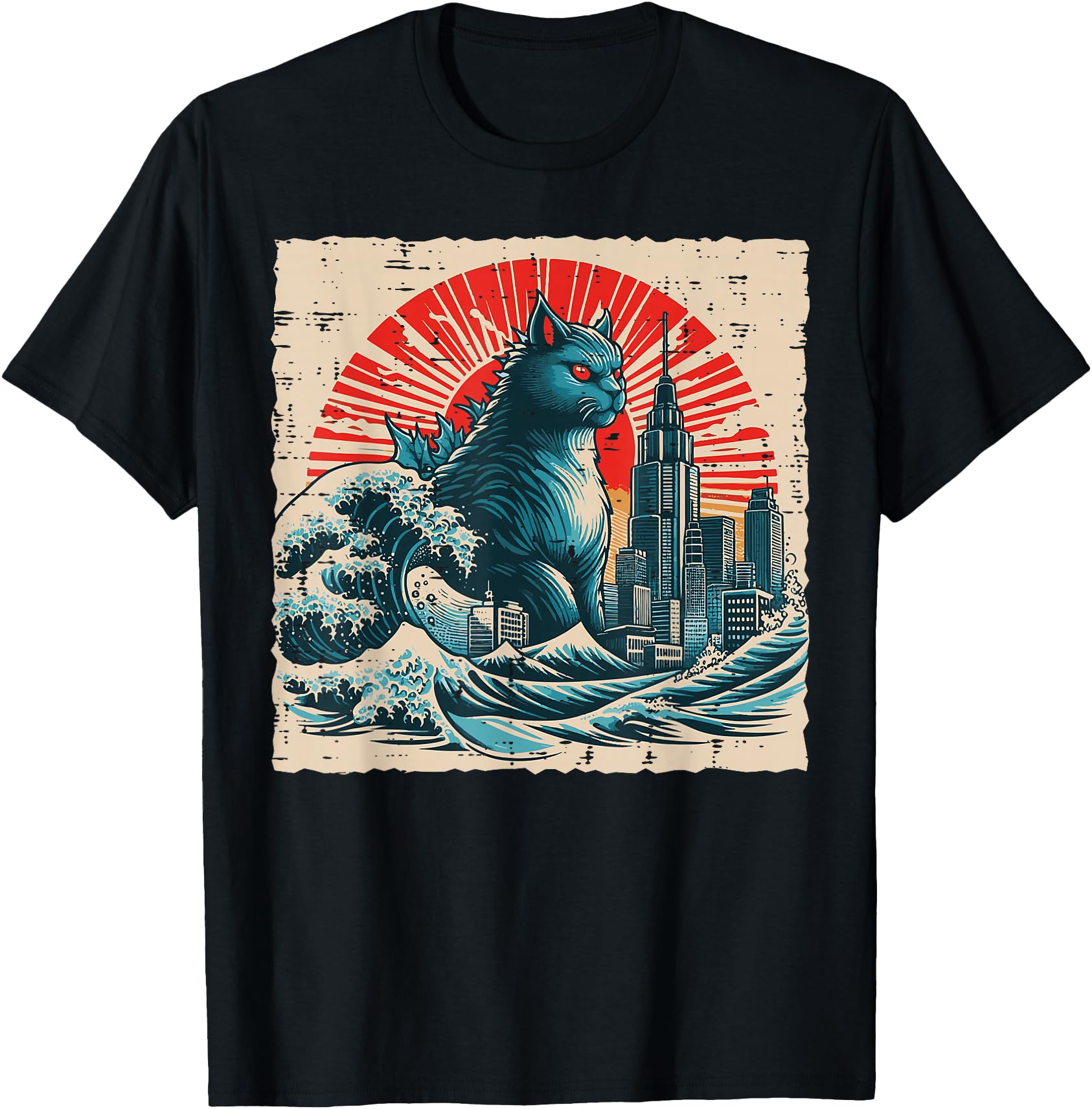 Japanese Cat Monster Great Wave City Ukiyo-e Men Women