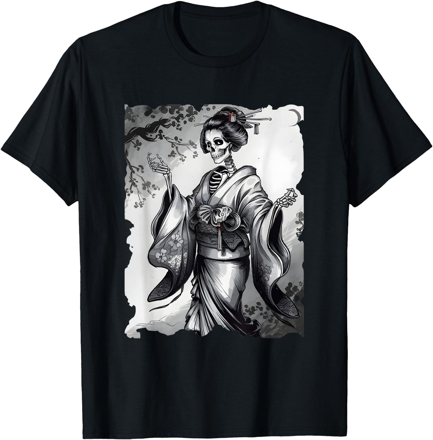 Skeleton Geisha Japanese Art - Vintage Creepy Geisha Sumi-e
