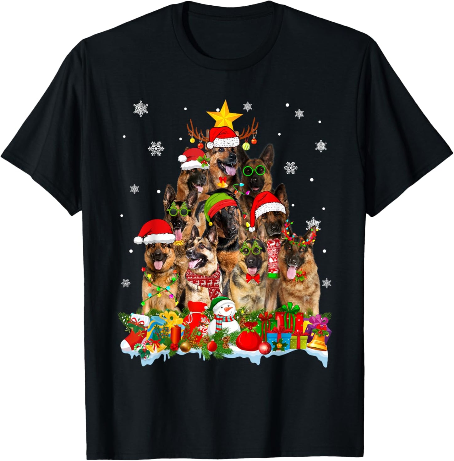 German Shepherd Dog Christmas Tree Lights Xmas Santa Hat