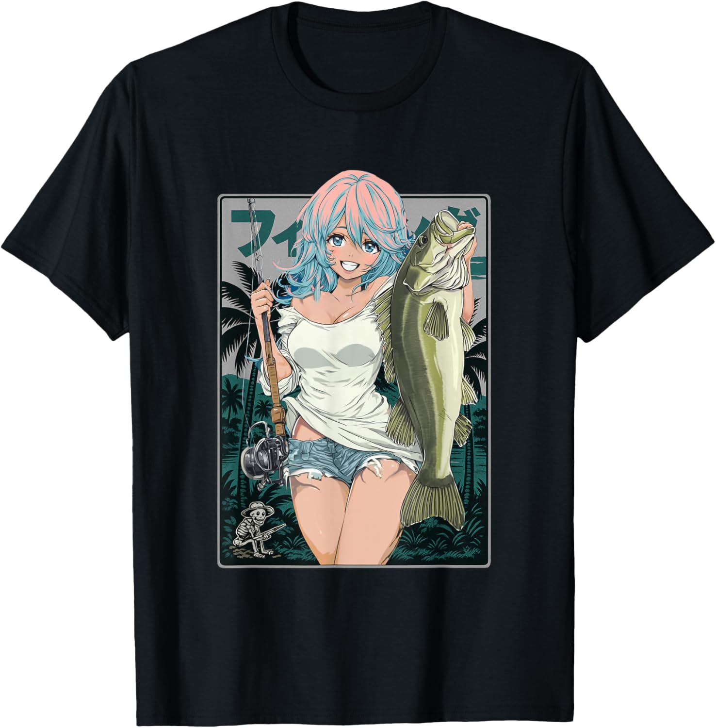 Sexy Anime Girl japanese Fisherman Girl Fishing Bass