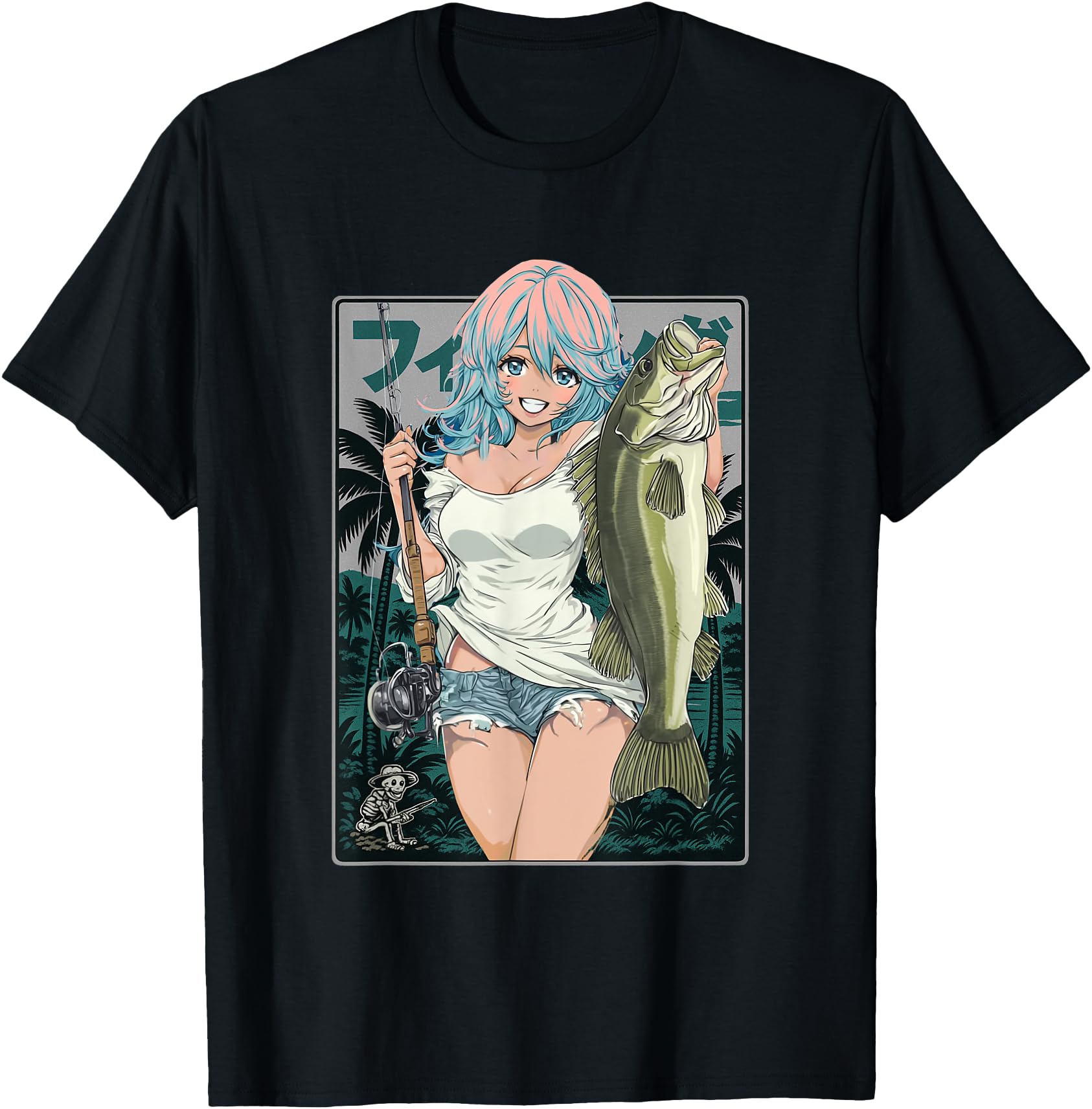 Sexy Anime Girl japanese Fisherman Girl Fishing Bass
