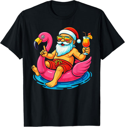Christmas In July Shirt Boys Kids Santa Flamingo Summer Xmas