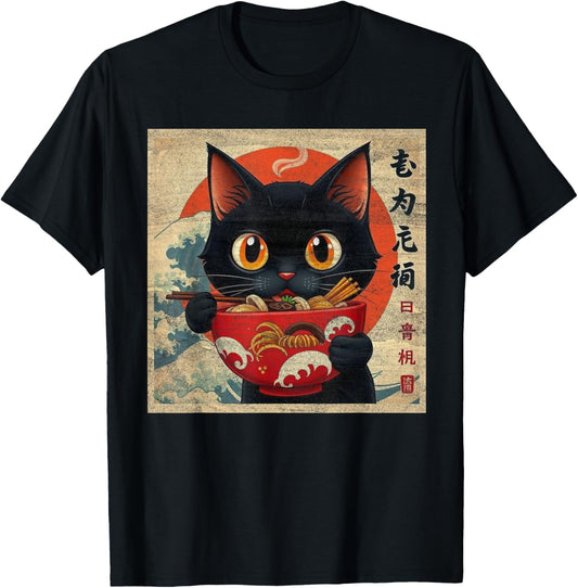 Cat Ramen Japanese Funny Graphic Tees Kawaii Cat Anime