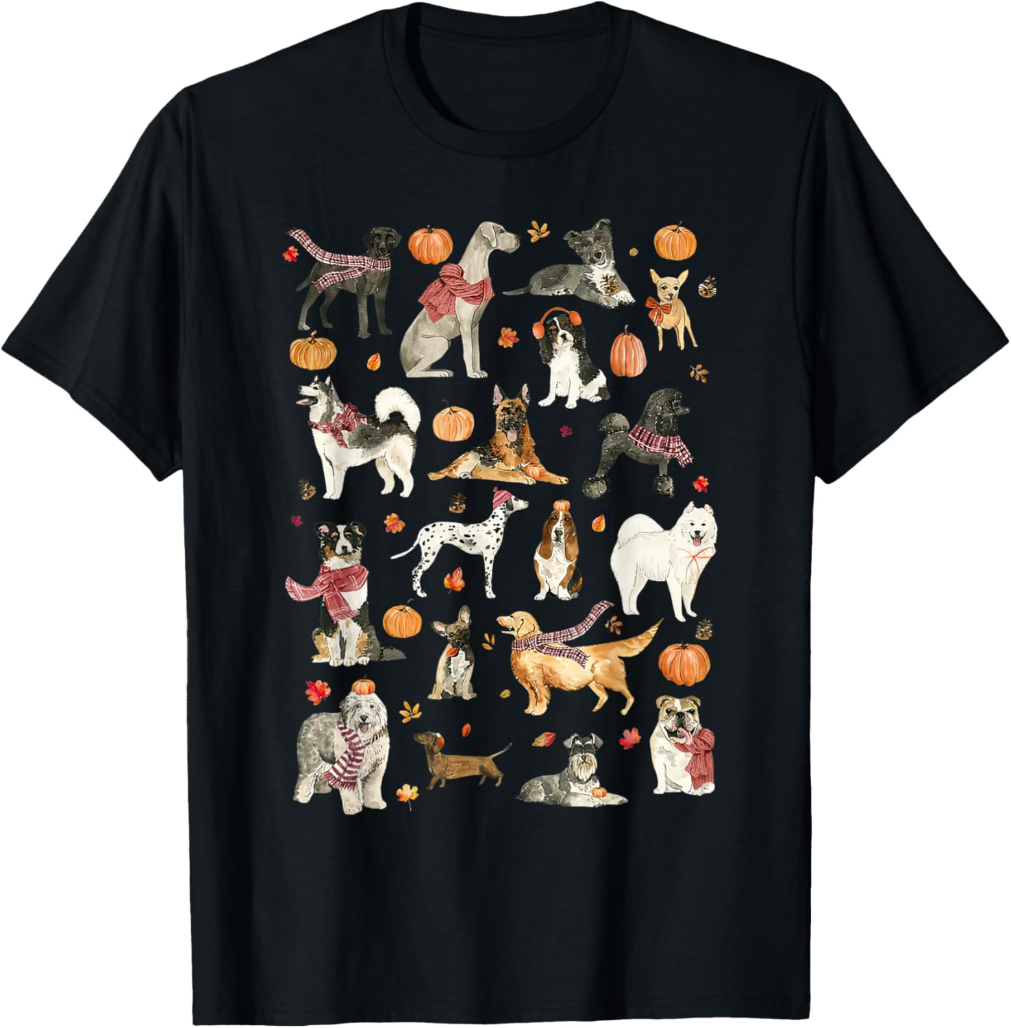 Retro Type Of Dogs Pumpkin Fall Leaves Autumn Dog Lover