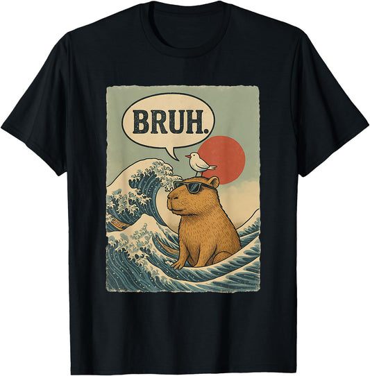 Capybara Bruh Graphic Tees Men Funny Vintage Wave Japanese