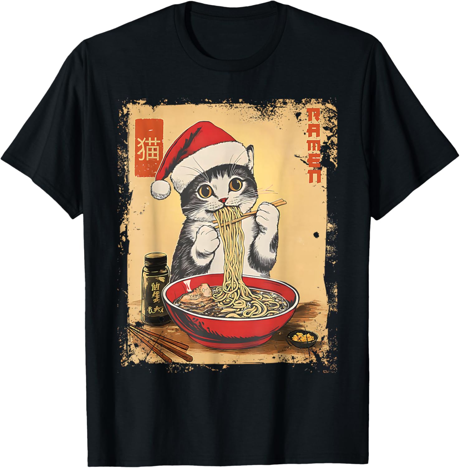 Funny Christmas Santa Cat Ramen Japanese Kawaii Anime Cat