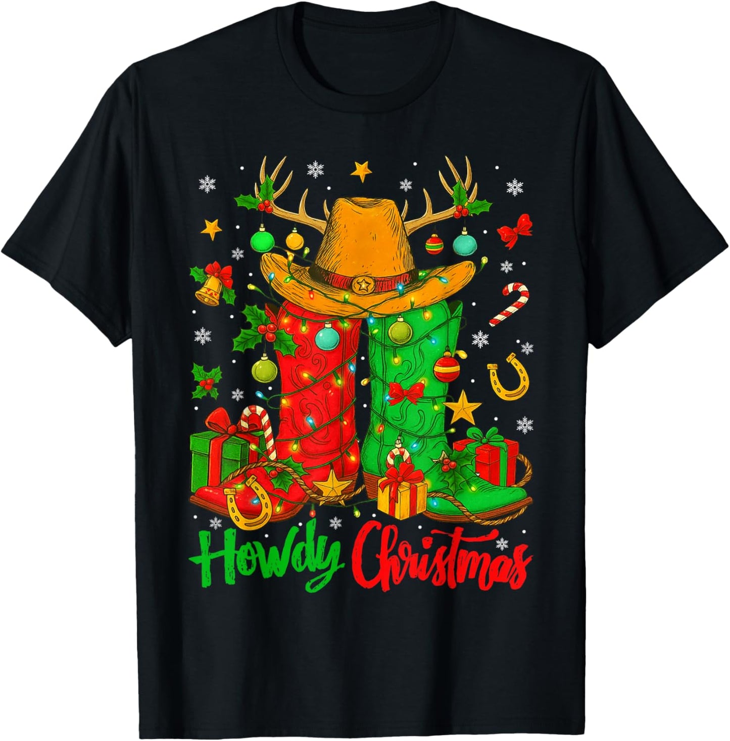 Howdy Christmas Western Boots Xmas Tree Cowgirl Cowboy Hat
