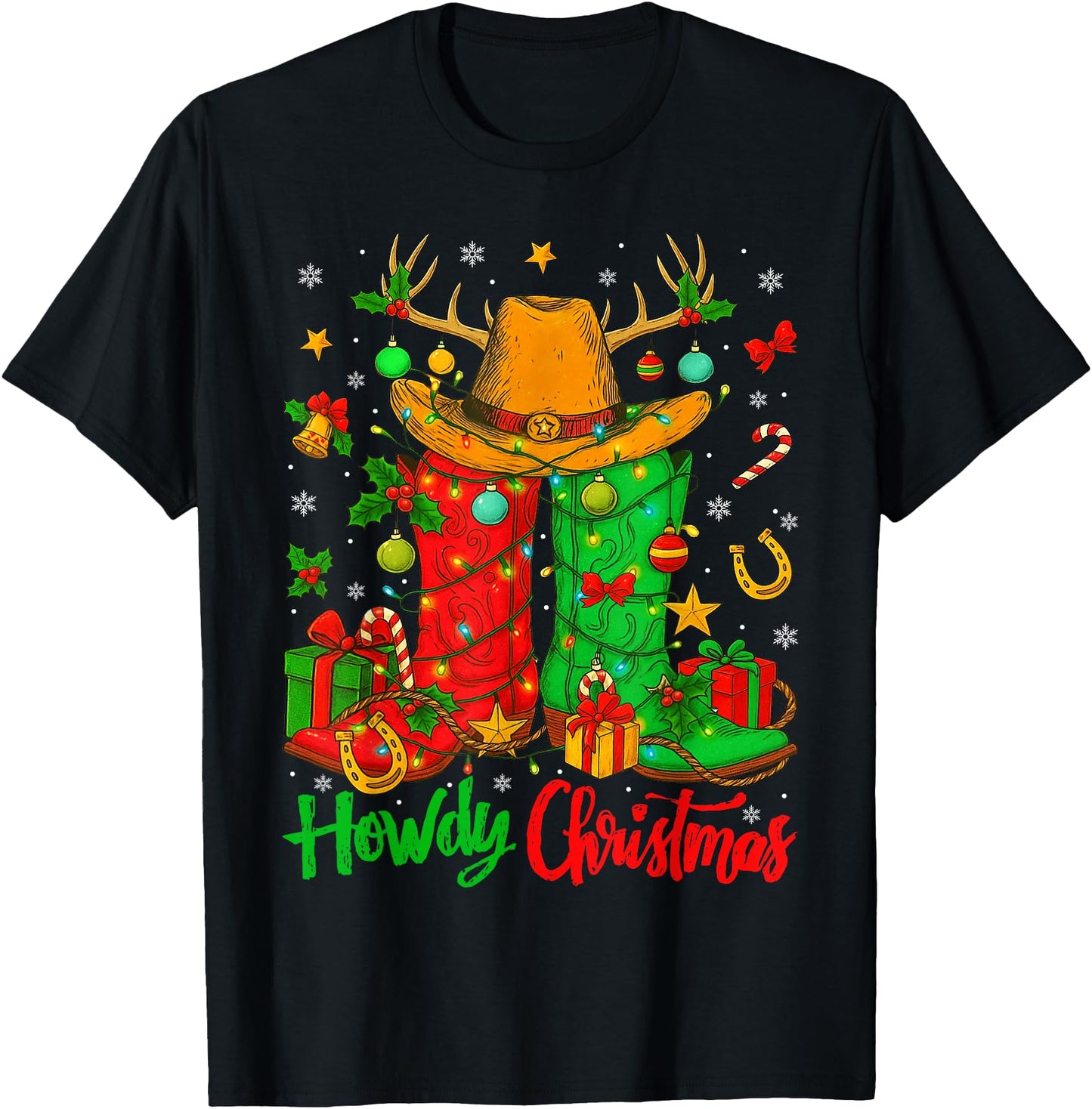 Howdy Christmas Western Boots Xmas Tree Cowgirl Cowboy Hat