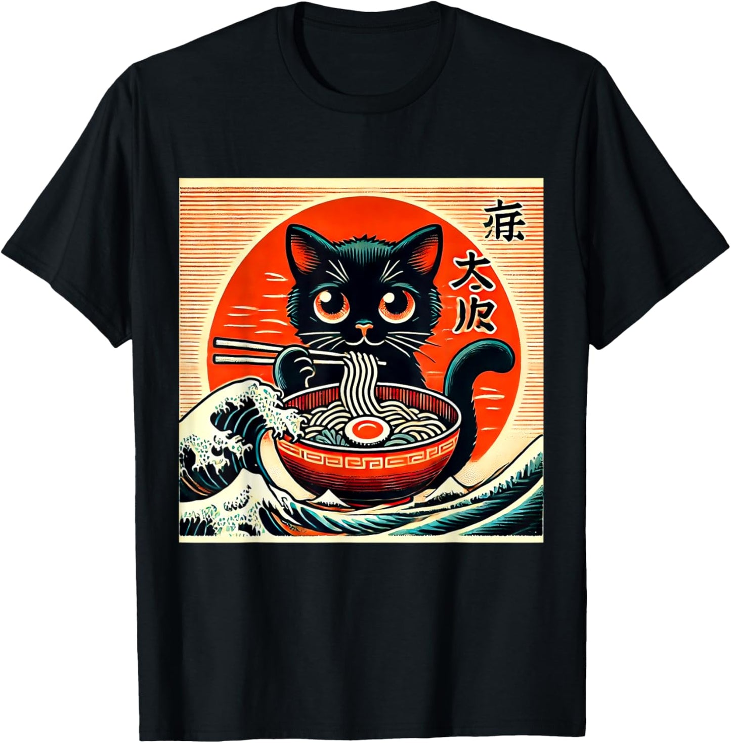 Cat Ramen Japanese Funny Graphic Tees Kawaii Cat Anime T-Shirt
