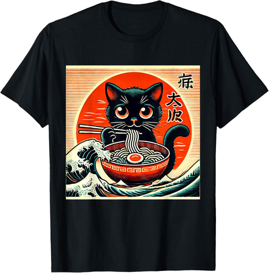 Cat Ramen Japanese Funny Graphic Tees Kawaii Cat Anime T-Shirt