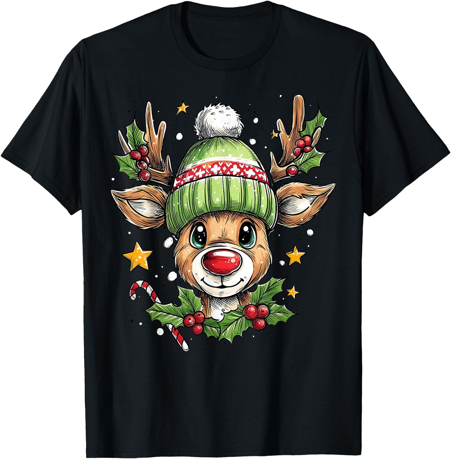 Christmas Reindeer Star Green Candy Holly Berry Xmas Couple