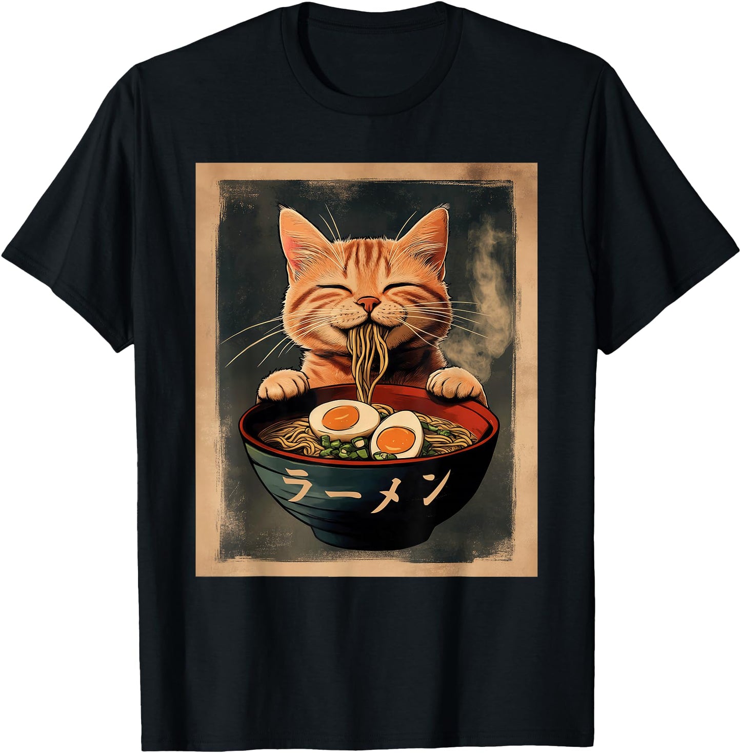 Funny Ginger Cat Ramen Japanese Graphic Tee Kawaii Anime